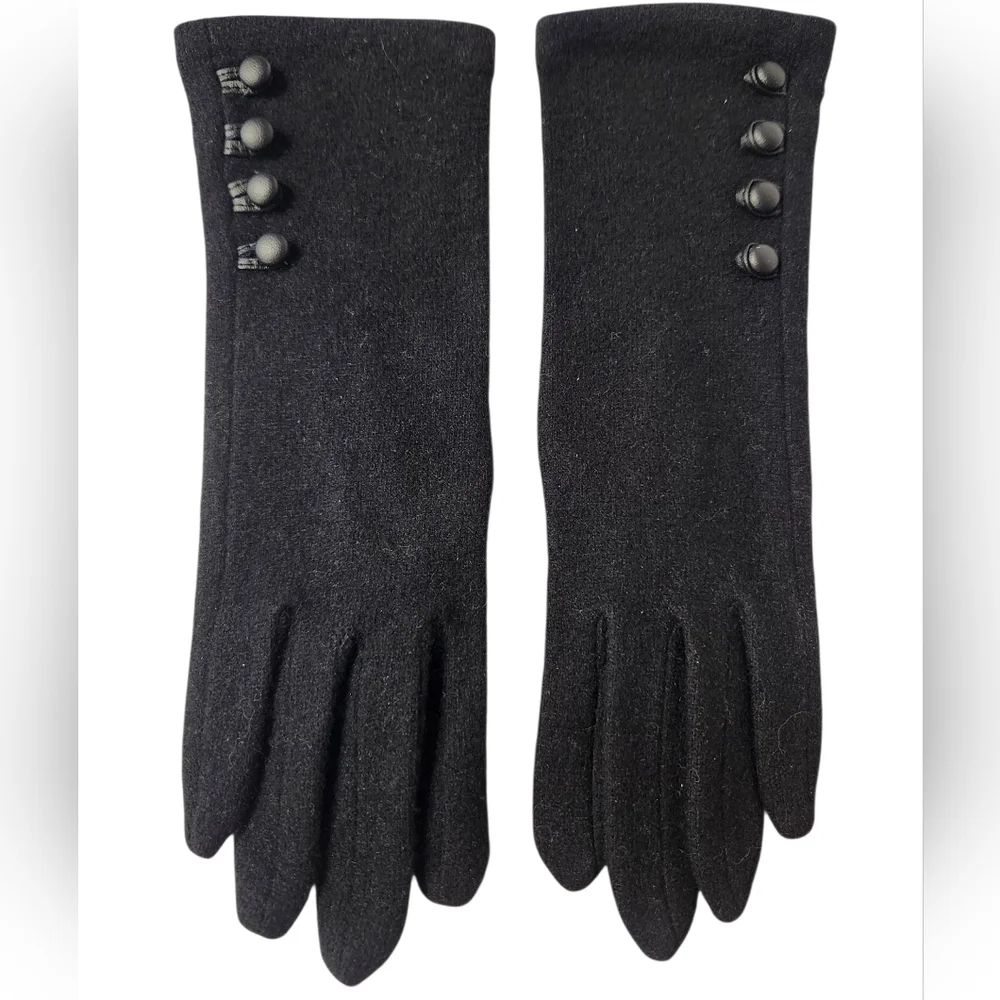 Lauren Ralph Lauren Wool & Cashmere Black Gloves with Button Detail Size Small